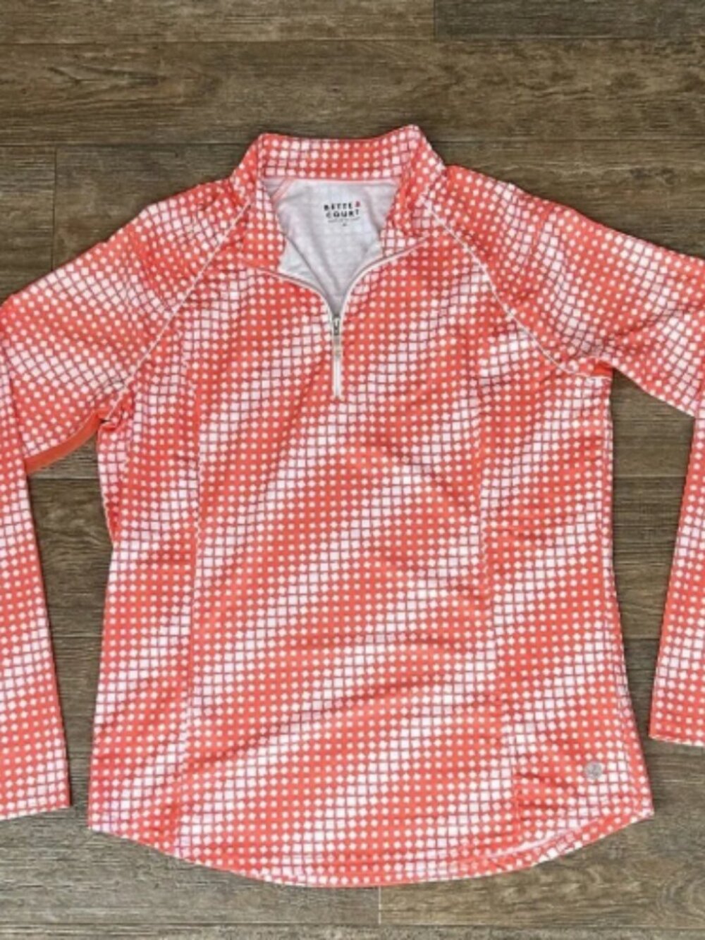 Bette & Court Womens Golf Top Orange White 1/4 Zip Performance Shirt
